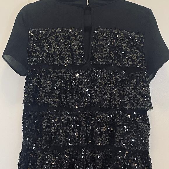 Zara Tiered Ruffle Sequin Holiday Party Dress - Women Size XS - Black - Picture 4 of 7
